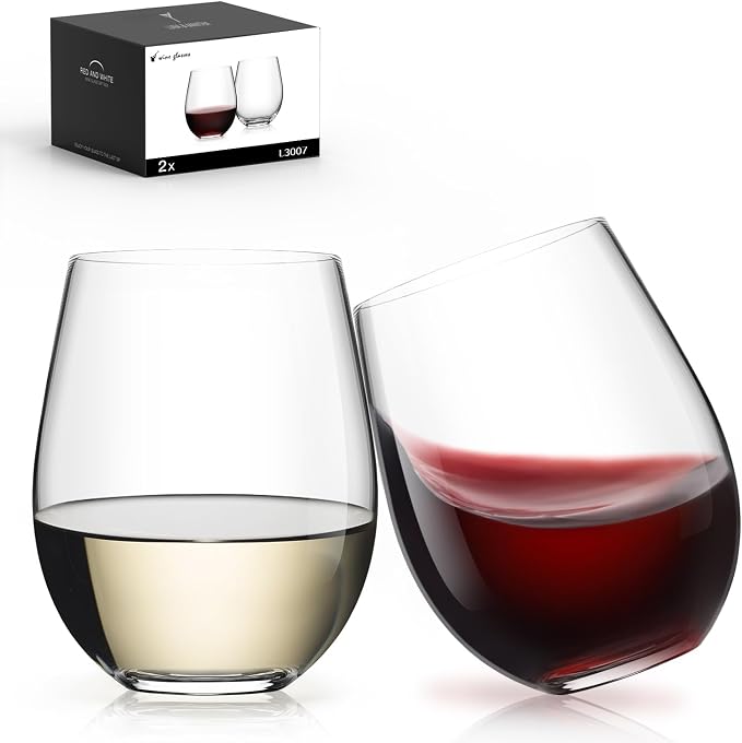 Stemless Wine Glasses Set of 2, 18oz Red White Wine Glass, No Stem | Glassware, Sturdy Drinking Glass, Home Bar, Daily Use, Hosting, Evening Party, Birthdays, Housewarming by LUNAMANTHA