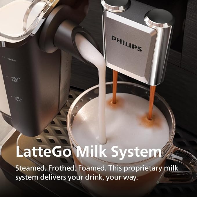 Philips 3300 Series Fully Automatic Espresso Machine with LatteGo Milk System and integrated grinder, 6 Hot & Iced Coffee Pre-Sets, 40% Quieter SilentBrew, 15-Bar Pressure, Glossy Black (EP3341/50) - Image 4