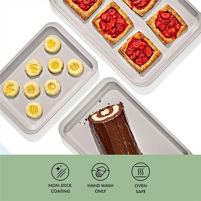 OXO Good Grips Non-Stick Pro Ceramic Coated Metal Bakeware 3-Piece Sheet Pan Set — Basil, Baking Sheet Set for Cookies, Cakes and Meats - Image 2