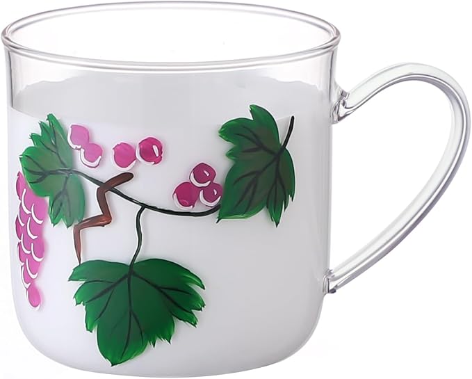 12oz/350ml Hand Painted Glass Cups With Handle,Clear Glass Coffee Cups,Coffee Glasses For Hot Beverages,Clear Mugs (Grape)