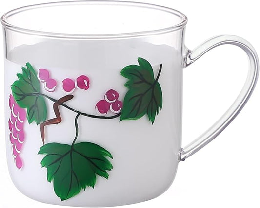 12oz/350ml Hand Painted Glass Cups With Handle,Clear Glass Coffee Cups,Coffee Glasses For Hot Beverages,Clear Mugs (Grape)