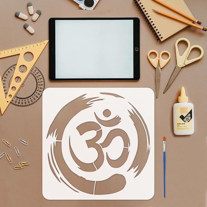 FINGERINSPIRE Om Symbol Stencil with Paint Brush 11.8x11.8 inch Yoga Zen Circle Pattern Template Yoga Om Symbols Craft Stencil for Painting on Wall Wood Floor Tile Canvas Fabric Furniture - Image 3