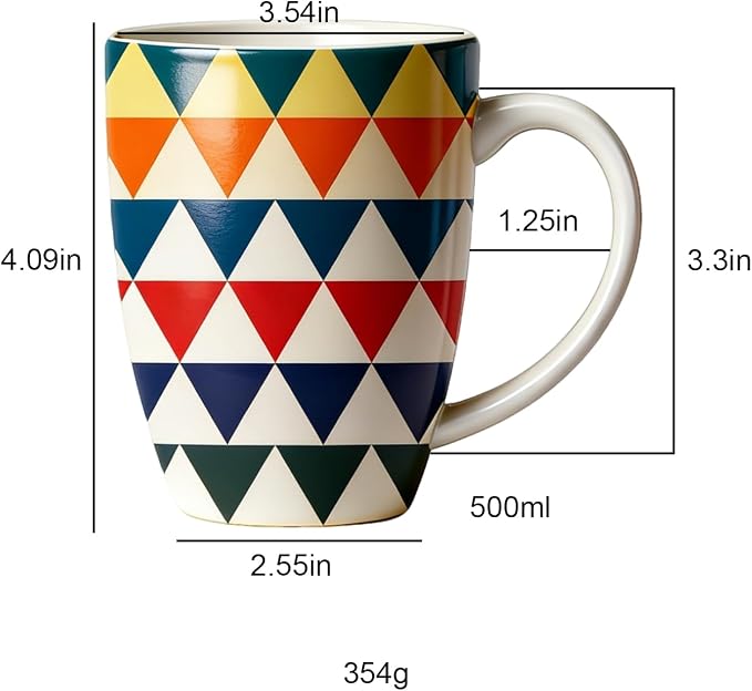 Bohemian Ceramic Coffee Mugs Set of 4, 15oz/450ml Geometric Pattern Tea Cups, Large Porcelain Mugs for Latte Cappuccino, Colorful Boho Drinkware Gift Set - Image 2
