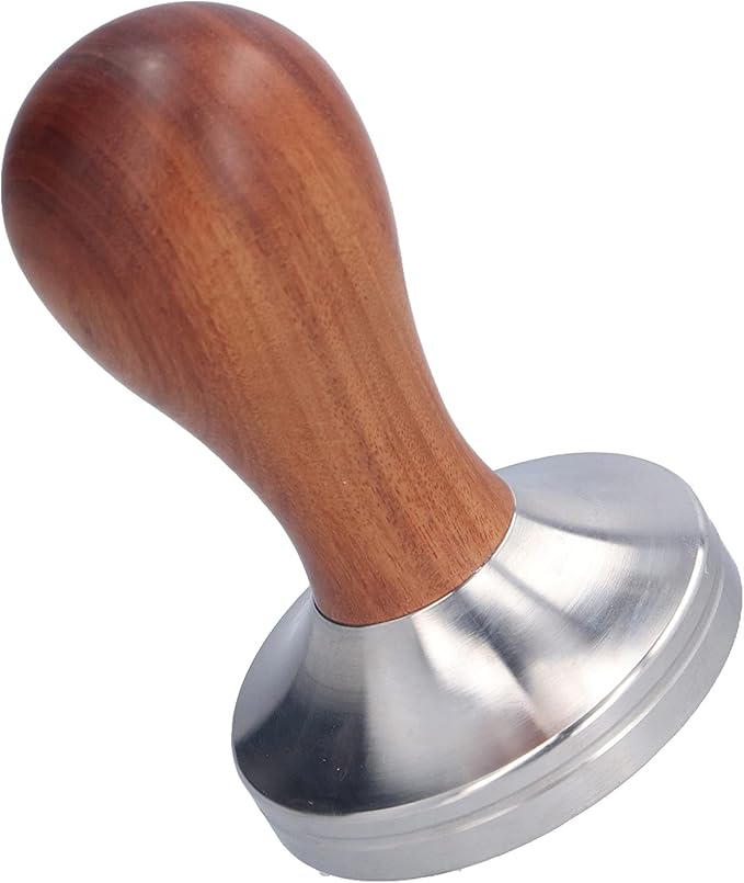58mm Coffee Tamper, Stainless Steel Coffee Press Tool with Tamper Mat, Coffe Tamping Base with Wooden Handle for Espresso Machine Home Office Cafe