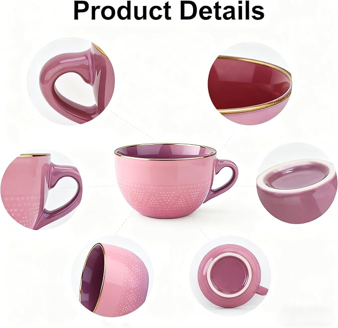 Disoza Large Ceramic Soup Mug with Handles 24 Ounce Jumbo Mugs Bowl Porcelain Pink Coffee Tea Cup XXL Cereal Soups Ramen Salad Bowl Coffee Cappuccino Cups Large Soup Bowl - Image 3