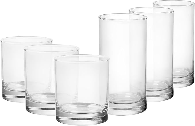 12 Piece Clear Glass Drinkware Set, Premium Cooler and Rock Glass Cups Assortment, Multipurpose Glassware for Water Juice Milk and Cocktail Beverages by Unknown
