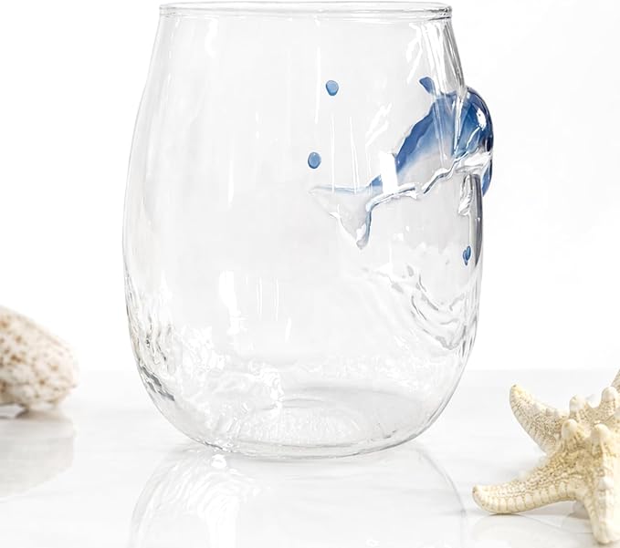 3D Sculpted Blue Ring Glass Stemless Wine Cup | Handmade 3D Blue Ring Stemless Glass Wine Cup Ocean Bar White Style 1 3D Sculpted Glassware Ocean Lover Gift Housewarming - Image 2