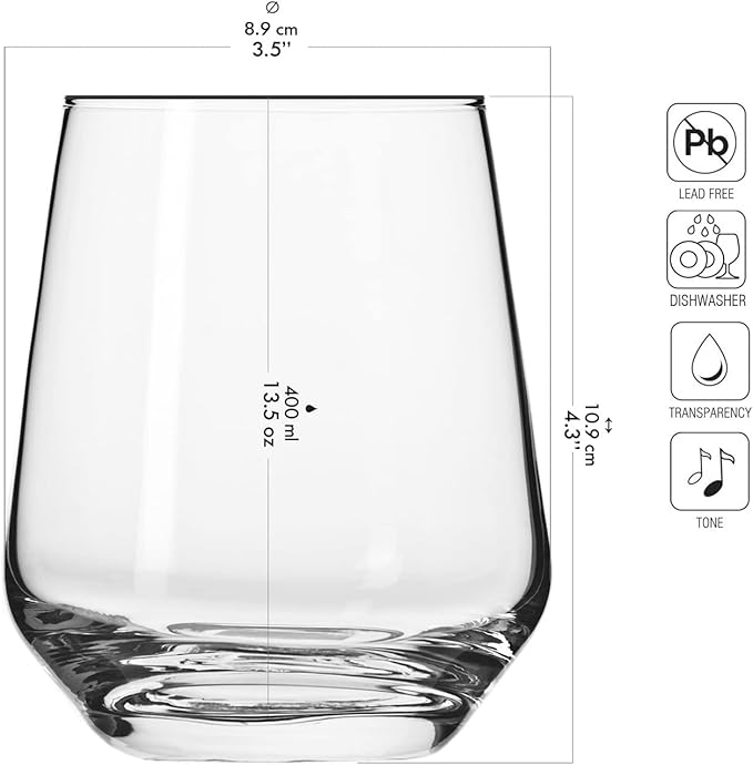 Krosno Textured Water Glasses Set of 6, 13.5 oz, Splendour Collection | Glass Tumblers, Lead-Free Crystal Glassware, Juice Glasses, Water Glass Set, Dishwasher Safe, Made in Europe - Image 2