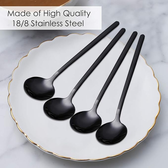 Pack of 8, Black Stainless Steel Espresso Spoons, findTop Mini Teaspoons Set for Coffee Sugar Dessert Cake Ice Cream Soup Antipasto Cappuccino, 5.3 Inch