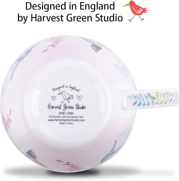 Spring Hummingbird Hug Mug - 20oz Pink Bone China Coffee Tea Mug with Floral Vine & Fluttering Hummingbirds, Thoughtful Gifts for Mom Women Mothers Day, Designed in England by Harvest Green Studio - Image 7