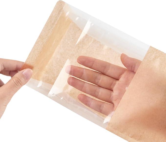 Ocmoiy Bakery Bags with Window, 5.1 x 3.9 x 11 Inches, 100 Pack | Tin Tie Tab Lock, Bread Storage Bag, Clear Front Snack Bags, For Packaging Cookies, Loaf, Popcorn, Paper Treat Bags - Image 3