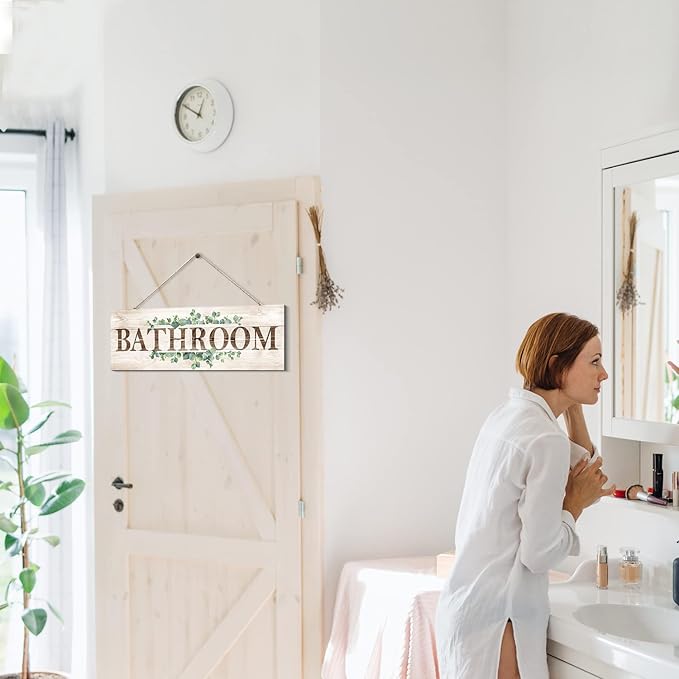 Bathroom Sign Wall Decor, Bathroom Wall Art, Rustic Farmhouse Wall Hanging Plaque Home Decorative Bathroom, 4.7 x 13.7 inches - Image 2