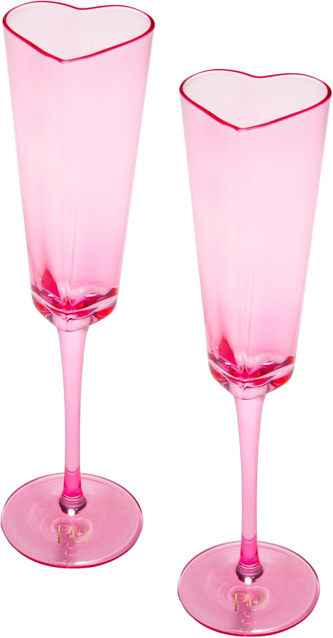 Paris Hilton Heart Shaped Champagne Flute Gift Set, Elegant Handmade Glassware Set, Perfect for Celebrations, Weddings or any Special Occasion, 2-Piece Set, 5.5-Ounce, Pink by TheWorldofParisHilton
