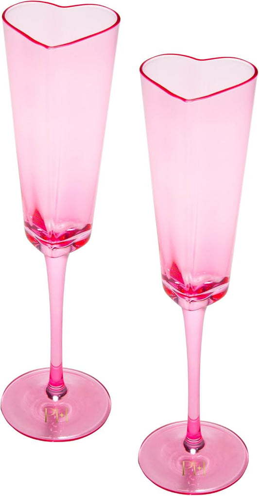 Paris Hilton Heart Shaped Champagne Flute Gift Set, Elegant Handmade Glassware Set, Perfect for Celebrations, Weddings or any Special Occasion, 2-Piece Set, 5.5-Ounce, Pink by TheWorldofParisHilton