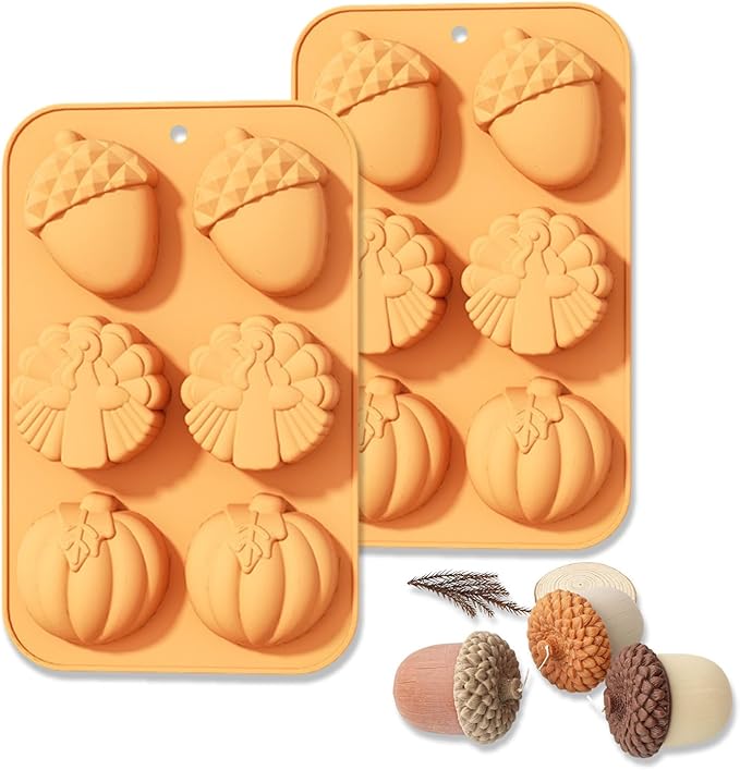 2 Pcs Chocolate Silicone Molds Autumn Hazelnut Pumpkin Chocolate Molds Thanksgiving Turkey Silicone Mold for Home Cake Baking Fondant Clay Soap Ice Cube DIY Decoration