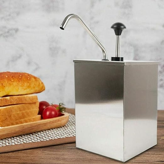 Stainless Sauce Dispenser Pump 4L/4.2Qt Single Head Sauce Dispenser Pump Sauces, Ketchup, Syrup, Salad Buffet Equipment Condiment Pump Station for BBQ Restaurants Sauce