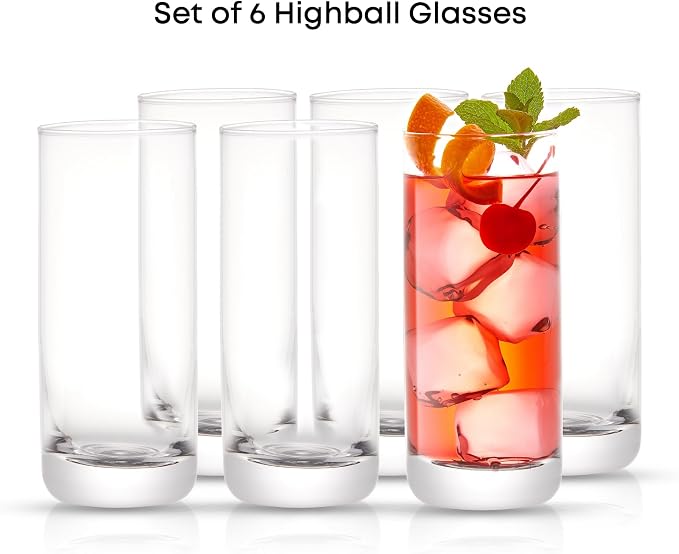 JoyJolt Faye 13oz Highball Glasses, 6pc Tall Glass Sets. Lead-Free Crystal Drinking Glasses. Water Glasses, Mojito Glass Cups, Tom Collins Bar Glassware, and Mixed Drink Cocktail Glass Set - Image 3