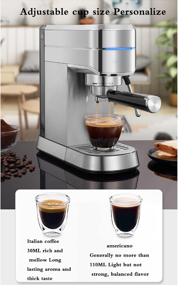 Espresso Machine Fully Semi-Automatic Italian Milk Froth Coffee Machine, 15Bar Pressure, 92° Constant Temperature Extraction - Image 3