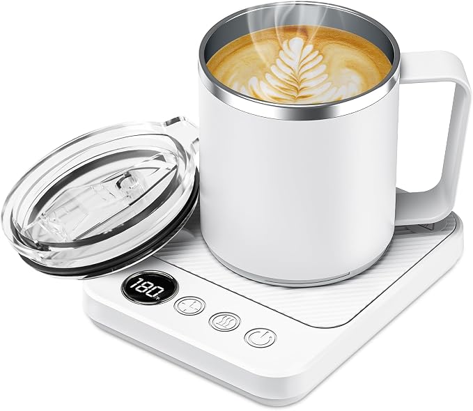 Felibeaco Coffee Mug Warmer & Mug Set for Desk, Smart Coffee Cup Warmer with 16oz Heated Mug, Cup Heater with Auto Shut Off for Office/Home, Coffee Gifts for Women/Men/Dad on Father‘s Day, White by MakeYourLifeEasier