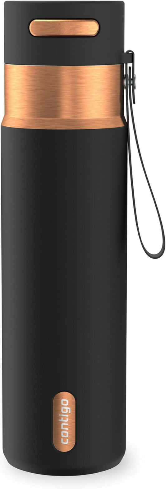 Contigo AutoSeal 24 oz Stainless Steel Vacuum-Insulated Water Bottle with Leakproof Push-Button Spout & Lock, Carry Strap, BPA-Free & Lead-Free, Dishwasher Safe by Unknown