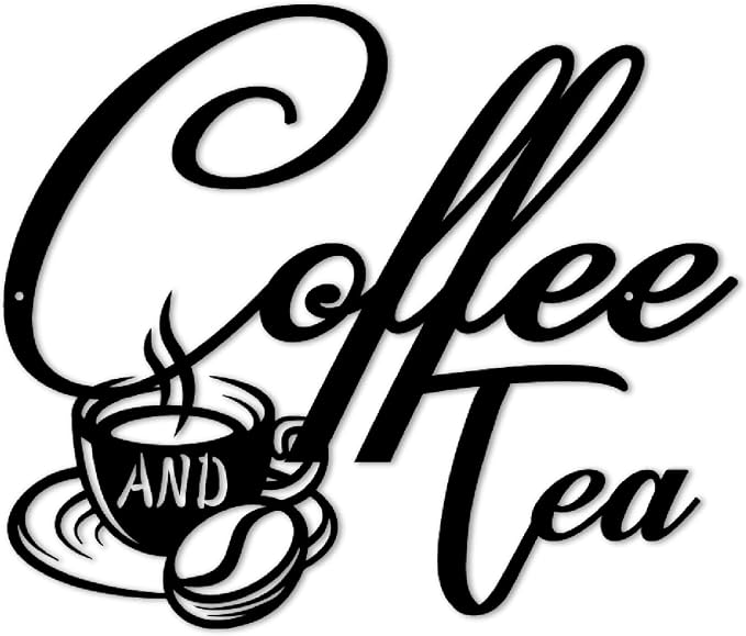 Metal Coffee and Tea Signs - Black Metal Coffee Cup Hanging Wall Art Signs for Bar, Kitchen, Office Decor (26 inches) by Monlyey