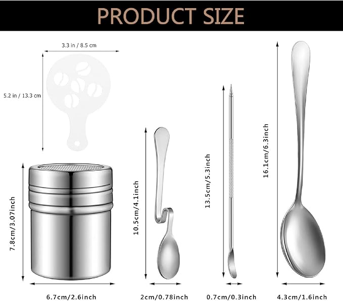 Coffee Decorating Stencils, Coffee Carving Pen Set, Portable Stainless Steel Latte Art Pen, Coffee Shaping Tool with Powder Shaker Spoons