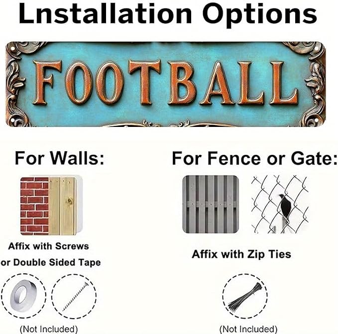 Kexle Vintage Metal Wall Decor Sign 'FOOTBALL' Bar Signs 4 x 16 inches, Tin Material, Wall Mount, Style: Vintage, Color: STYLE-A-011 - Image 5