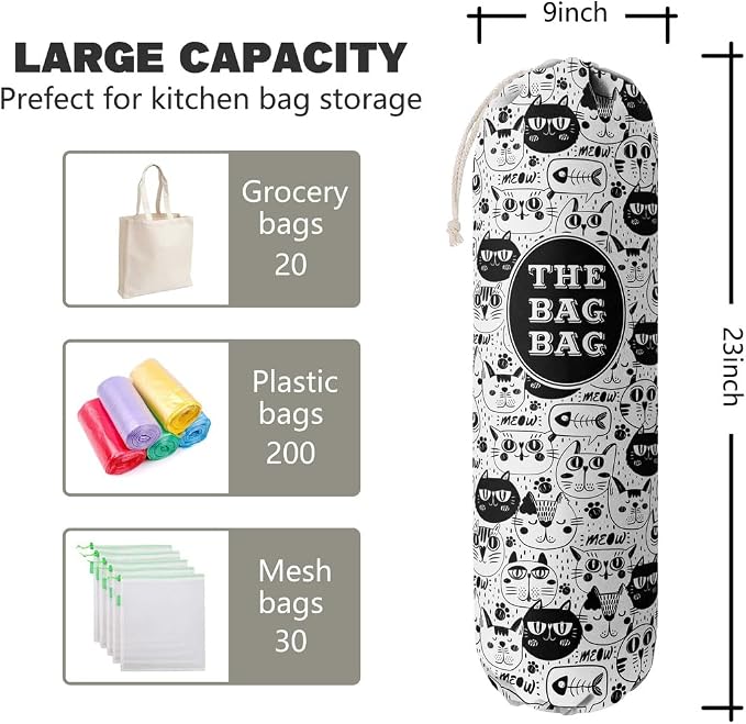 Grocery Bags Holder Organizer - Wall Mount Plastic Bags Storage Container Dispensers, Pet Lovers Home Kitchen Essentials - Image 2