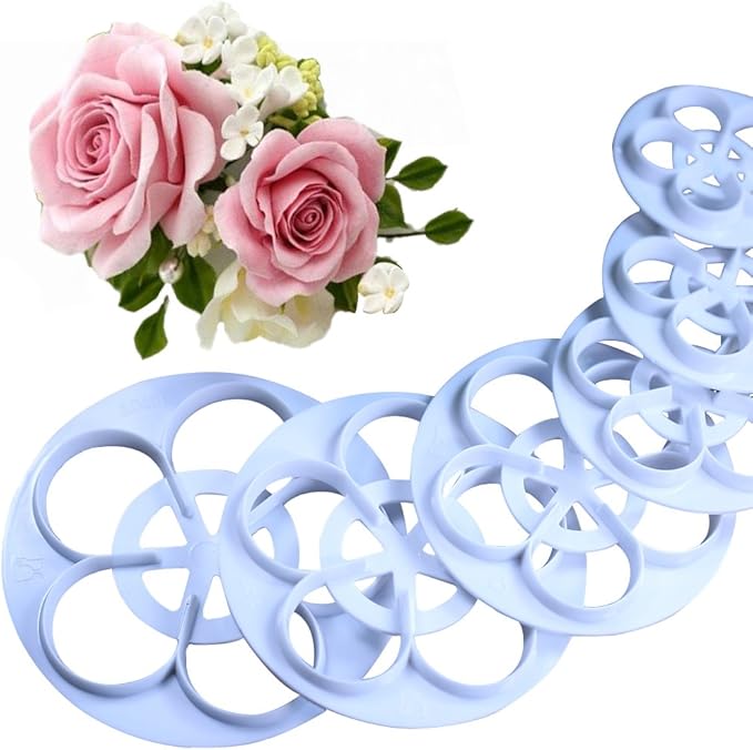 KALAIEN Rose Flower Cutters Set Gumpaste Flowers Modelling Tools for Cake Decorating Cookie Mold Sugarcraft Plunger Cutter Mold Set of 6