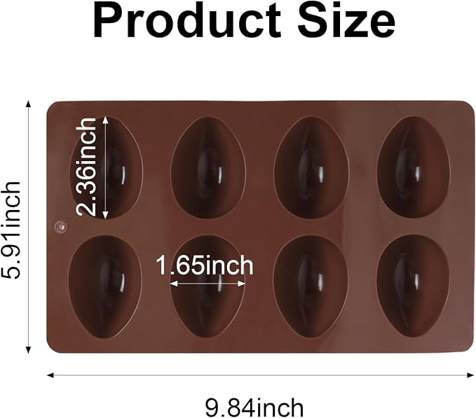 2 Pack Silicone Egg Molds 8 Cavity Easter Silicone Candy Mold 3D Egg-Shaped Silicone Baking Mold for Chocolate, Jello, Mini Cakes, DIY Desserts, Candy, Ice, Pudding, Baking (2, Dark Brown) - Image 2