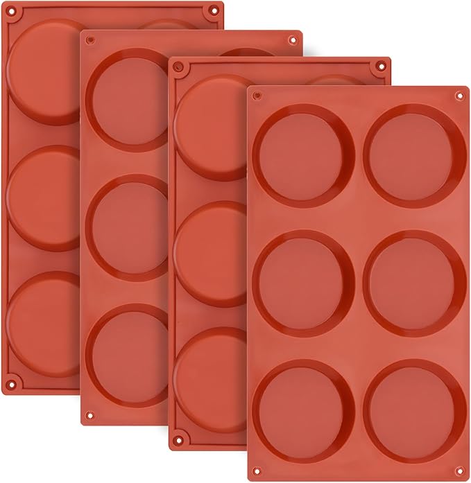 Ocmoiy 3 Inch Egg Mold for Breakfast Sandwiches Round Silicone Muffin Top/Egg Pan, Non-Stick Oven Baking Silicone Molds for Eggs Patty Bites, Tarts, English Muffins, Pack of 4