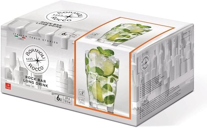 Bormioli Rocco Rock Bar Stackable Beverage, Set Of 6 Dishwasher Safe Drinking Glasses For Soda, Juice, Milk, Coke, Beer, Spirits – 12.5oz Durable Tempered Glass Water Tumblers For Daily Use - Image 4