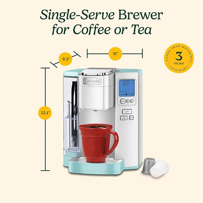 Cuisinart Coffee Maker, Single Serve 72-Ounce Reservoir Coffee Machine, Programmable Brewing & Hot Water Dispenser, Stainless Steel, Robins Egg Blue - Image 5