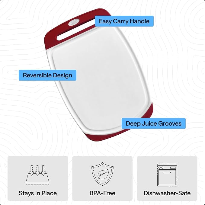 GORILLA GRIP BPA-Free Reversible Kitchen Cutting Board Set of 3, US Designed, Nonporous, Juice Grooves Catch Liquid, Slip Resistant Border, Dishwasher Safe, Durable Large Food Chopping Boards, Red - Image 5