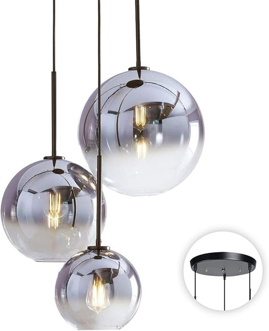 KCO Lighting Modern 3-Light Hanging Light Fixture Silver Gradient Glass Globe Pendant Ceiling Lighting with Adjustable Cord Mid Century Hanging Chandelier Light Fixture for Kitchen Island Bedroom… by KCOLighting