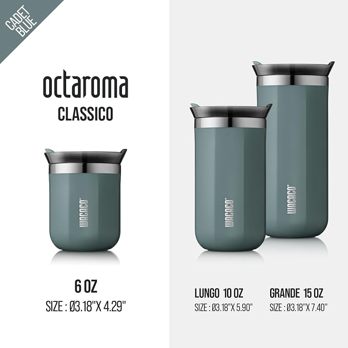 WACACO Octaroma Classico Vacuum Insulated Coffee Mug, Double-wall Stainless Steel Travel Tumbler With Drinking Lid, 6 fl oz (180ml), Cadet Blue - Image 6