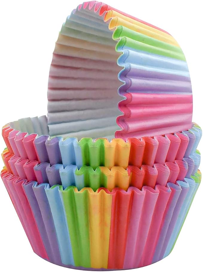 100 Pack Rainbow Cupcake Liners - Standard Size, Greaseproof Paper Muffin Liners for Birthday Party, Wedding Cake, Colorful Cupcake Wrappers by yuntop