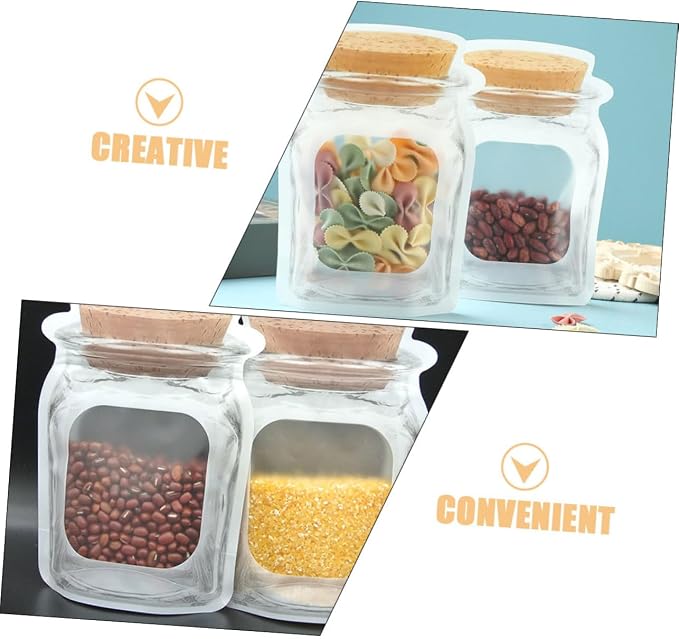 minkissy 50pcs Self-sealing Snack Wrapping Pouches Cute Reusable Jar Bags for Baked Goods Cookies and Candy Stand Storage Bags Unique Cork Bottle Design - Image 3