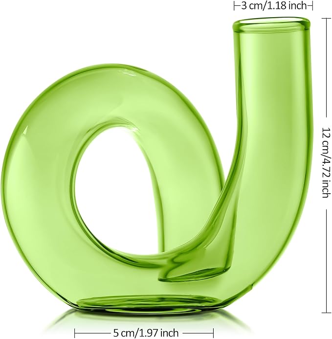 Joeyan Handmade Small Green Glass Flower Vase,Decorative Geometric Glass Bud Vase for Modern Home Centerpieces Living Room Office,4.72" Abstract Vase for Single Flower and Dry Flowers - Image 3