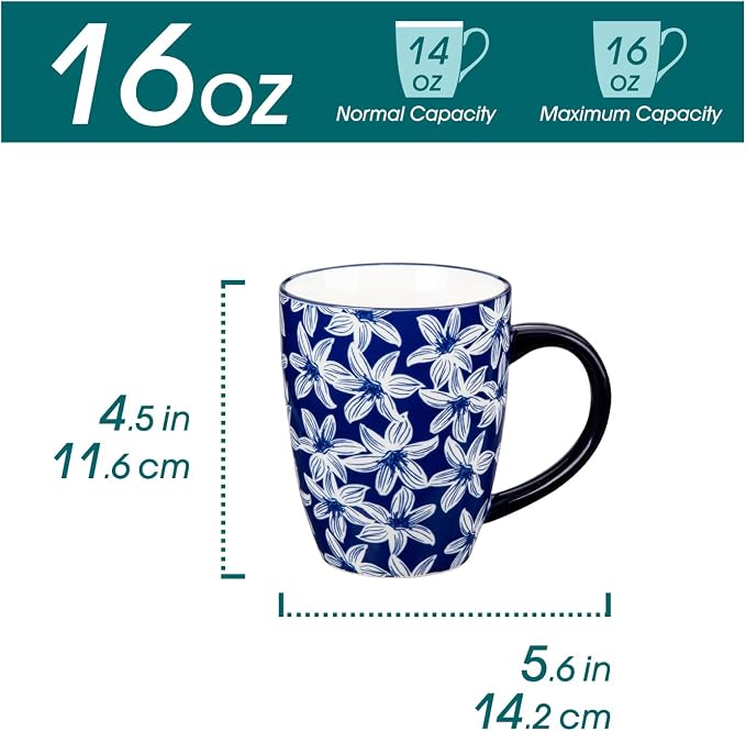 vancasso SELENE Large Coffee Mugs Set of 6, 16 Oz Porcelain Coffee Cups with Handle, Ceramic Tea Cup for Cappuccino, Latte, Tea, Cocoa, Dishwasher & Microwave Safe Gift Sets, Vintage Blue - Image 2