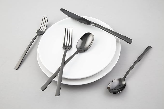 Cambridge Silversmiths Beacon Flatware Set, 18/0 Stainless Steel, Dishwasher Safe, Flatware Collection, Black Sand Mirror, 20-Piece, Service for 4 - Image 4
