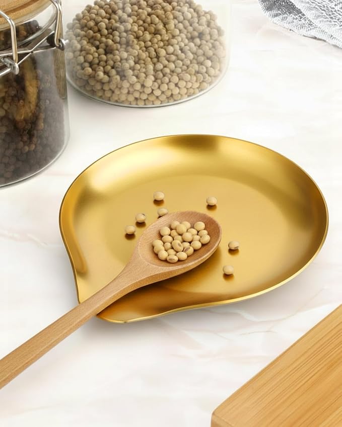 VanlonPro Stainless Steel Spoon Rest, Spatula Ladle Holder, Stainless Steel Utensil Spoon Rest Holder, Brushed Finish, Dishwasher Safe 5.9 x 5.1 Inch (Round Gold 1PC) - Image 5
