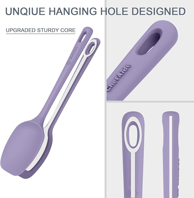 ChefAide 5 Pieces Silicone Spatula Set, Food Grade Rubber Spatula, Upgrade Strong Handle with Ergonomic Grip, Heat Resistant Up to 600°F for Nonstick Cookware, Cooking - Image 3