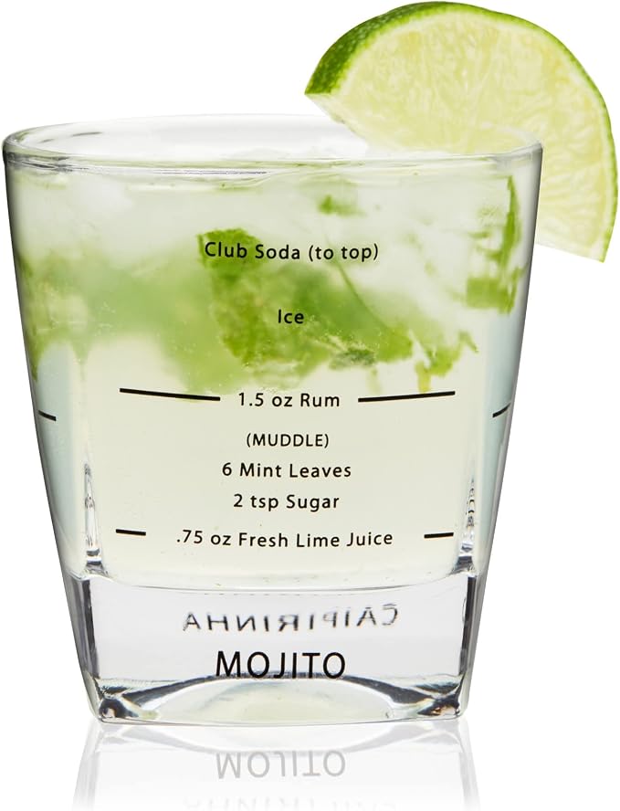 True Cocktail Rocks Glasses with Recipes for Old Fashioned, Mojito, Mint Julep & Caipirinha, Old Fashioned Glasses, Bar Glassware, 8.5 oz, Set of 4 - Image 5