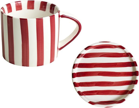 8 Oz Ceramic Coffee Mug Espresso Cups with Saucer Mug And Saucer Set Cup And Saucer Coffee Cups with Saucers Coffee Cups And Saucers,Red by CACXKEP