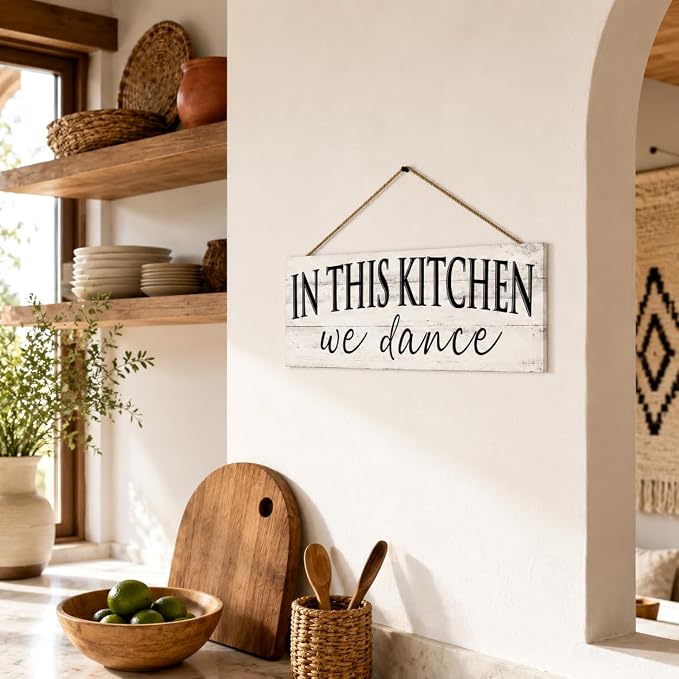 Farmhouse Themed Kitchen Signs: Rustic Kitchen Decor Canvas Print Decoration with Funny Quotes "In this Kitchen, we dance" - Vintage Decorative Wall Plaque for Home 6" x 14.5" - Image 6