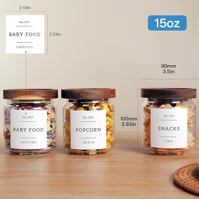 6 Set Glass Pantry Storage Jars with Acacia Airtight Lid - 15oz Thicken Glass Kitchen Canisters with 132 Pantry Labels - Clear Glass Food Storage Containers with Wood Lid for Tea,Sugar,Spice,herbs - Image 4