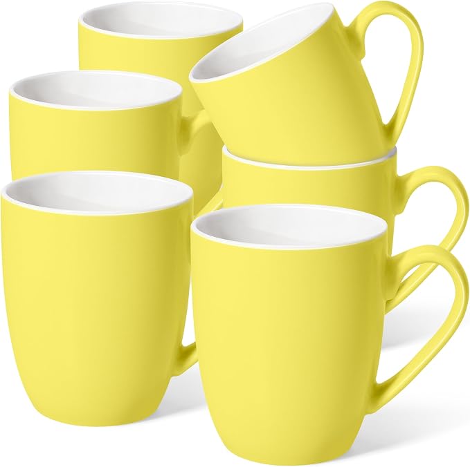Urbanstrive 16 oz Large Coffee Mugs Set of 6 Ceramic Coffee Mug White Coffee Cups Tea Cups Idea Gift for Women Men House Warming Gifts New Home Office, Yellow 6 Pack by Urbanstrive