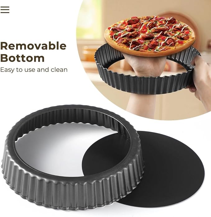 2 Packs 11 in Deep Pie Tins, Carbon Steel Fluted Round Tart Pans with Removable Bottom, Non stick Quiche Pie Pans, Baking Dish Accessories for Home Baking, Pies, Tarts, Cakes and Pizza - Image 2