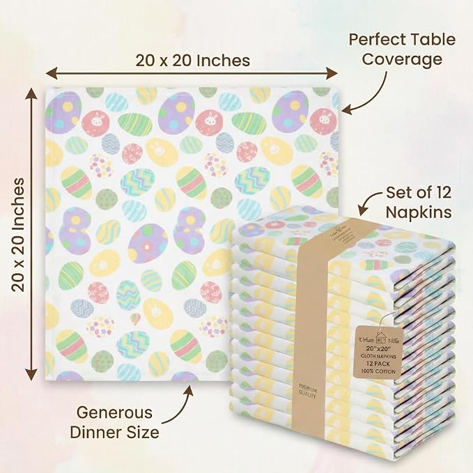 Urban Villa Cloth Napkins Cotton 20x20 (Set of 12) Egg Print - Image 7